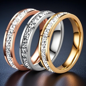 Minimalist Titanium Steel Eternity Ring For Women Gold Silver Plated Princess Cut Rhinestone Inlaid Personalized Fashion Jewelry Gift