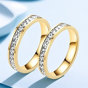 Titanium Steel Pave Rhinestone Eternity Ring For Women Minimalist Stainless Steel Square Style Jewelry Non-Tarnish Band Ring