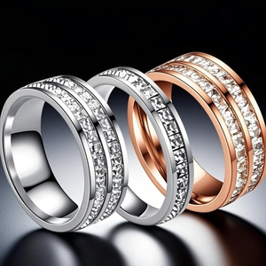 Minimalist Stainless Steel Rhinestone Eternity Ring for Women Gold Rose Gold Silver Plated Luxury Pave Band Finger Jewelry