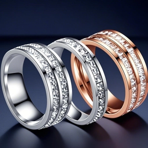 Minimalist Stainless Steel Eternity Ring For Women High End Rhinestone Inlaid Eternity Band Fashion Niche Design Non Fading Finger Ring Jewelry