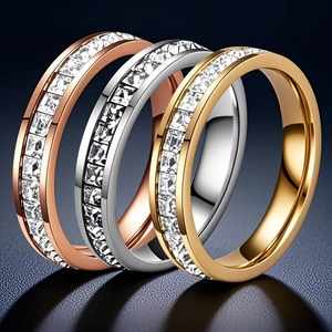 Titanium Steel Rhinestone Ring For Women Single Double Row Square Stones Eternity Band Ring Elegant Fashion Jewelry Ring