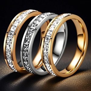 Minimalist Stainless Steel Eternity Ring For Women Gold Rose Gold Plated Double Row Square Rhinestone Band Jewelry Elegant Hand Accessory Gift