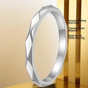 Silver geometric faceted titanium steel ring with waterproof vacuum gold plating