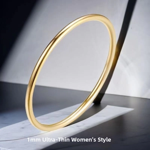 Detail view of a 1mm ultra-thin gold titanium steel ring with a high-polished finish