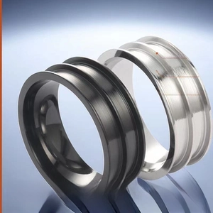 Detail of vacuum gold-plated rings in black and silver finishes showing waterproof texture