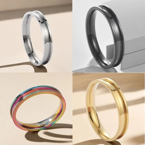 Polished stainless steel ring blanks with U-groove for DIY resin or wood inlay work