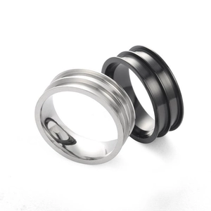 Minimalist men titanium steel rings in black and silver featuring a double groove design