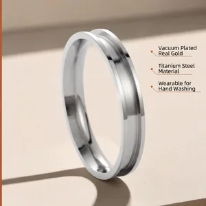 Minimalist silver titanium steel ring with brushed finish and waterproof inner groove