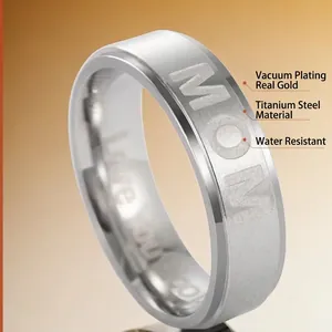 Silberner Edelstahl-MOM-Ring mit Love You Gravur und wasserfester polierter Oberfläche