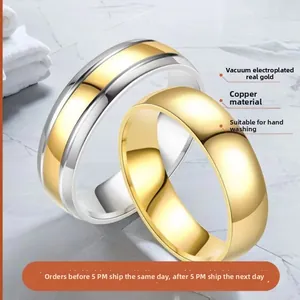 Polished gold and bicolor copper rings with vacuum gold plating for waterproof durability