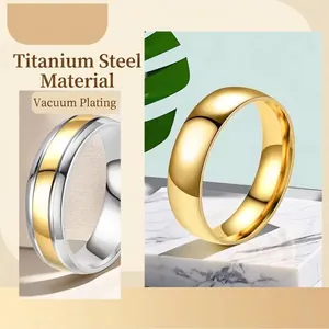 Polished titanium steel rings with gold and silver vacuum plating for couples