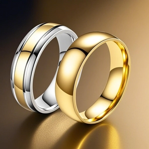 Stainless Steel Couple Rings High Polish Titanium Steel Plain Band Gold Silver Two Tone Finger Ring Fashion Jewelry For Couples