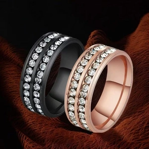 Titanium Steel Zirconia Pave Ring For Women French Ins Style No Fade Geometric Rhinestone Band Ring Fashion Jewelry Gift