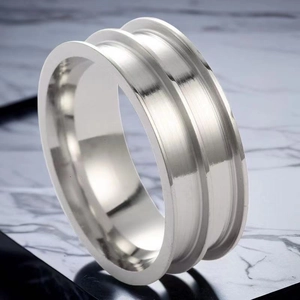 Support de bague en acier inoxydable argenté avec double rainure pour création DIY