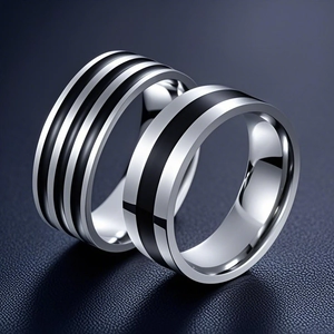 Modern Stainless Steel Geometric Black Striped Ring For Men Minimalist Niche Design Electroplated Band Ring Fashion Jewelry