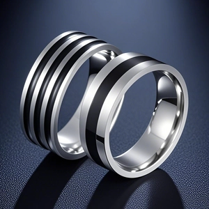 Minimalistischer Titanstahl Gerillter Ring Für Herren Hip Hop Silber Schwarz Gestreift Bandring Polierter Edelstahl Modeschmuck