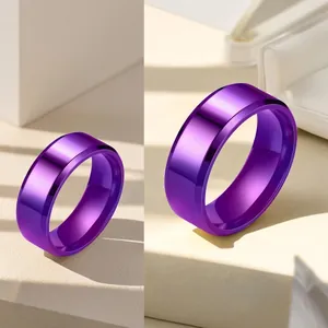 Minimalist purple titanium steel ring with vacuum plating finish and metallic luster