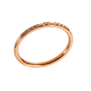 Minimalist rose gold titanium steel ring with sparkling CZ channel setting for women