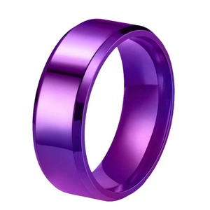 Minimalist purple stainless steel wide band ring with mirror polished finish