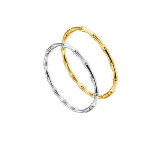 Minimalist bamboo textured stainless steel bangles in gold and silver finish set