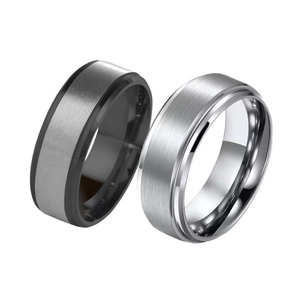 Mens titanium steel rings with brushed grey and silver finishes in a modern design