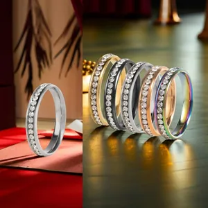 Titanium steel ring set with vacuum plating and cubic zirconia inlay in multiple colors
