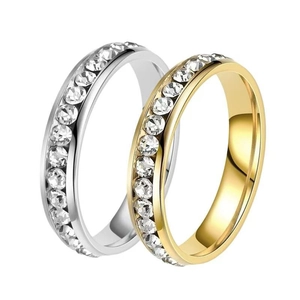 Eternity band set with cubic zirconia in gold and silver stainless steel plating