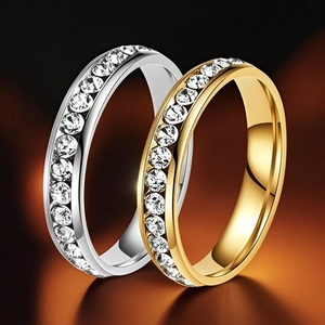 Titanium Steel Rhinestone Ring For Women Eternity Band Inlaid Rhinestones Fashion Minimalist Wedding Party Finger Jewelry