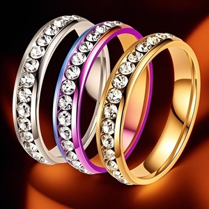 Titanium Steel Rhinestone Eternity Ring For Women Men Electroplated Pave Rhinestone Band Ring Fashion Commuter Jewelry Gift
