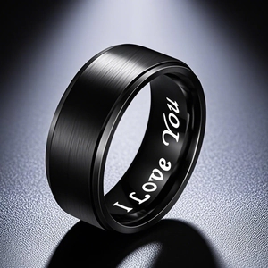 Bague en Acier Inoxydable pour Hommes Gravée I Love You Finition Mate Brossée Bague de Mariage Cadeau de la Saint-Valentin