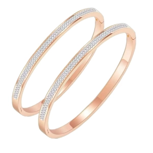 Rose gold titanium steel hinged bangle with three rows of sparkling zircon crystals