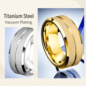 Minimalistischer Herrenring aus Titanstahl mit mattem Finish in Gold und Silber