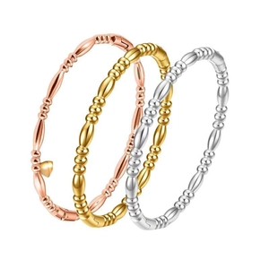 Three-piece stainless steel bamboo joint bangles in gold, rose gold and silver finishes