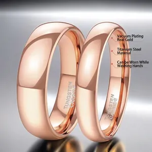 Polished rose gold titanium couple rings with Tungsten Carbide engraving inside