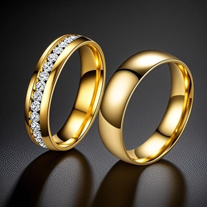 Stainless Steel Couple Rings Gold Plated Minimalist Simple Band Pave Rhinestone Geometric Ring For Women Men Fashion Jewelry