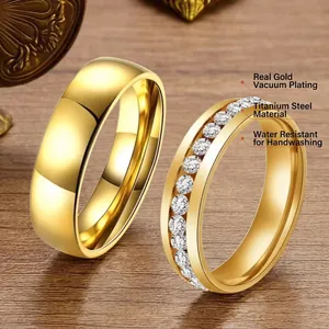 Titanium steel ring set in gold, featuring one polished band and one pavé set band