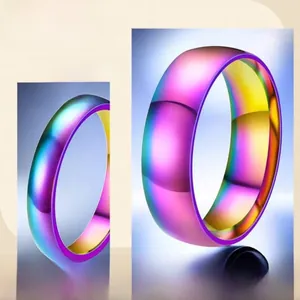 Macro detail of iridescent titanium steel ring showing vacuum plating finish