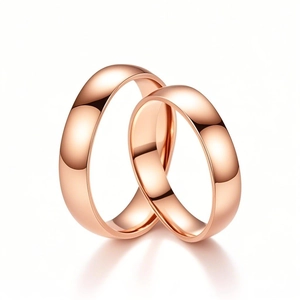 Polished rose gold stainless steel couple rings set with reflective mirror finish
