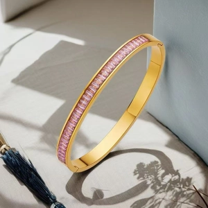 Bracelet Jonc En Acier Inoxydable Plaqué Or Avec Strass Baguette Pour Femmes Bijoux Design De Niche Minimaliste