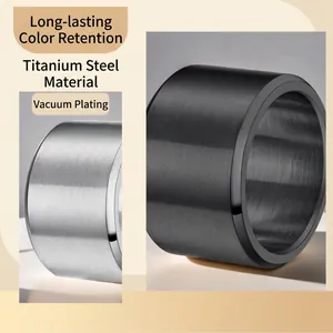 Minimalist brushed titanium steel ring for men in black and silver matte finish