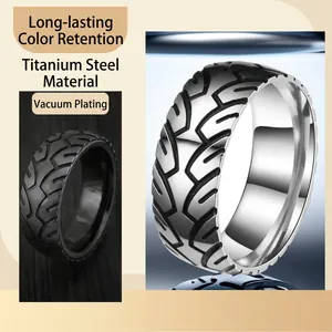 Titanium stalen ring met gegraveerd bandenprofiel en duurzame vacuümbeplating