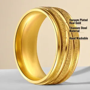 Minimalist matte and polished titanium steel ring in 18k gold plating for women