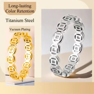 Gold and silver hollow coin pattern rings in vacuum plated stainless steel