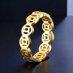 Titanium Steel Hollow Ancient Coin Ring For Women Wealth Symbol Vintage Luxury Gold Rose Gold Silver Finger Ring Jewelry
