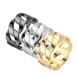 Cuban link titanium steel rings in gold, silver, and black finishes for men