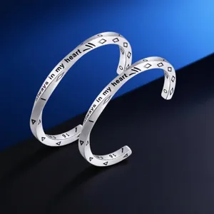 Stainless Steel Open Bangle For Women Engraved Always In My Heart Viking Geometric Twisted Bracelet Fashion Jewelry
