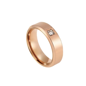 Rose gold stainless steel wide band ring featuring a square-cut zircon stone center