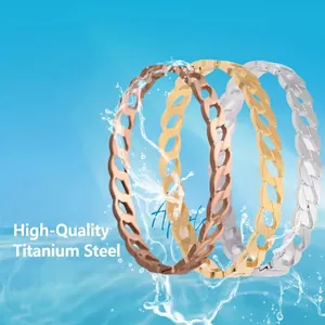 Three-color titanium steel chain rings set in gold, rose gold, and silver finishes