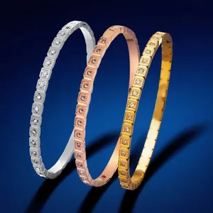 Ins Style Stainless Steel Pave Rhinestone Bangle For Women Geometric Square Inlaid Bracelet Gold Rose Gold Silver Jewelry