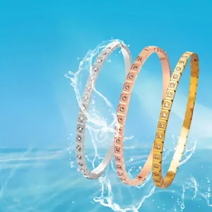 Three-color minimalist square titanium steel bracelets with cubic zirconia settings